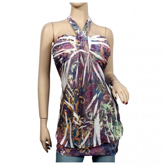 Designer print halter plus size tunic top 3X