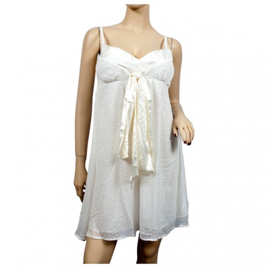 White Layered Ribbon Accent Mini Dress S