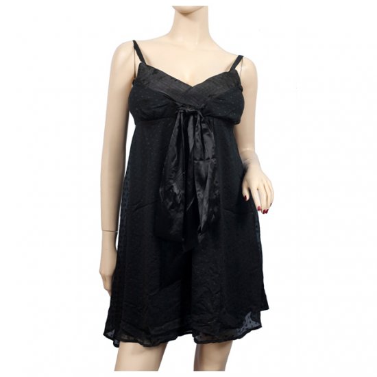 Black Layered Ribbon Accent Mini Dress M