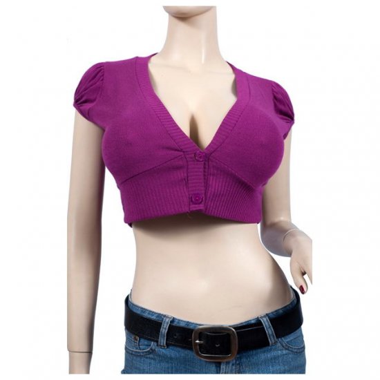 Purple Button Front Plus Size Cropped Bolero Shrug 2X