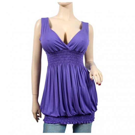 Sexy Purple Deep Cut V-neck Plus Size Tunic Top 2X
