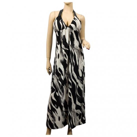 NEW Black Print Deep V-Neck Halter Plus Size Dress 2X
