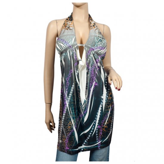 Gray designer deep cut v-neck plus size tunic top 1X