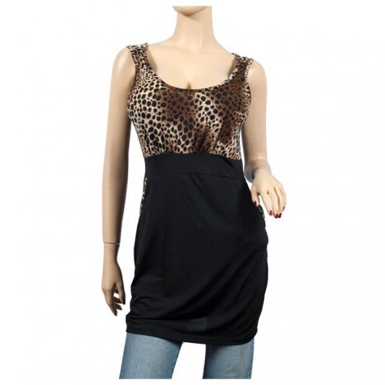 Brown Animal Print Empire Waist Plus Size Tunic Top 1X