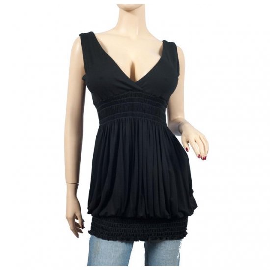 Sexy Black Deep Cut V-neck Plus Size Tunic Top 2X