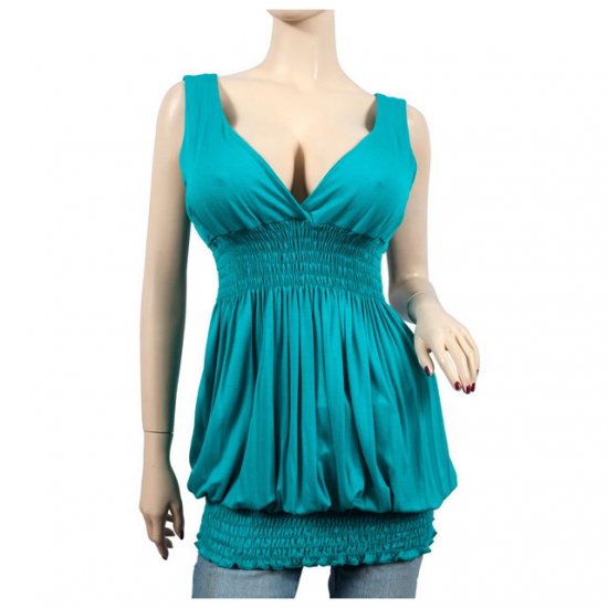 Sexy Green Deep Cut V-neck Plus Size Tunic Top 1X