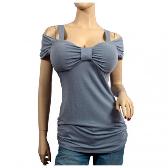 Gray Ruched Bodice Off Shoulder Plus Size Top 1X