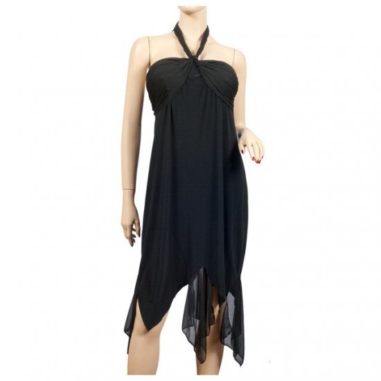 Black Chiffon Asymmetric Plus Size Halter Dress 3X