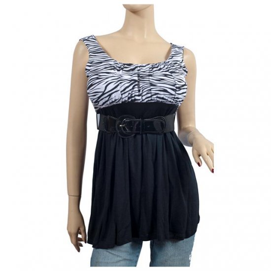 Black Zebra Print Belt Accent Plus Size Top 2X