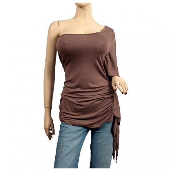 Sexy Brown One Shoulder Plus Size Tunic Top 3X