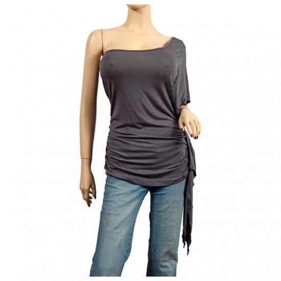 Sexy Gray One Shoulder Plus Size Tunic Top 1X