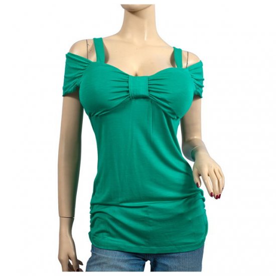 Green Ruched Bodice Off Shoulder Plus Size Top 2X