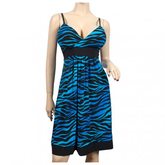 Sexy Blue Animal Print Empire Waist Plus Size Dress 2X