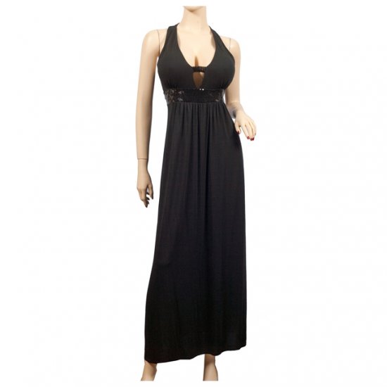 Sexy Black Maxi Cocktail Sequins Plus Size Dress 1X