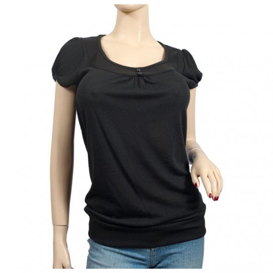 Black Scoop Neck Cap Sleeve Plus Size Knit Top 1X