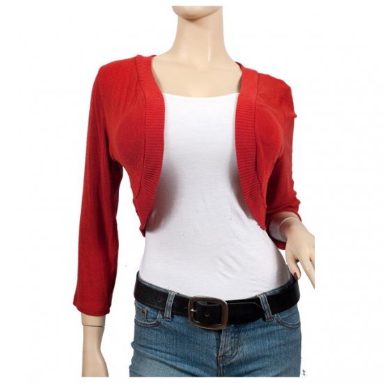Red 3/4 Sleeve Plus Size Cropped Bolero Shrug 5X