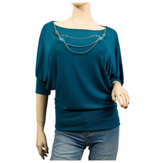 TEAL DETACHABLE NECKLACE PLUS SIZE SWEATER TOP 2X