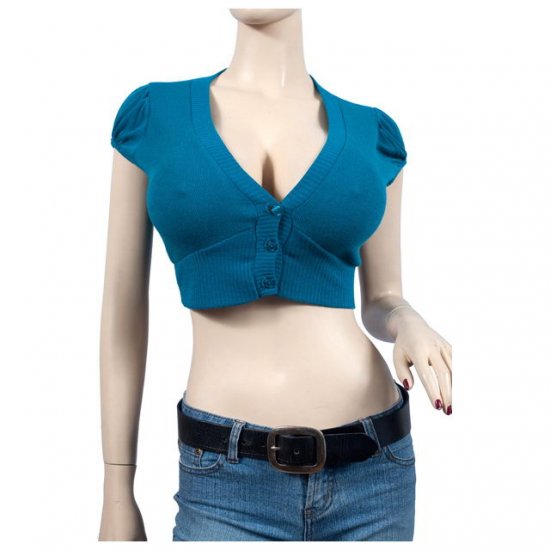 Teal Button Front V-Neck Plus Size Bolero Shrug 2X
