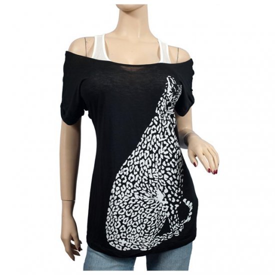 Black Leopard Print Two Piece Plus Size Tunic Top 1X