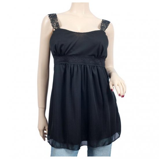 Black Lace Strap Empire Waist Plus Size Top 2X
