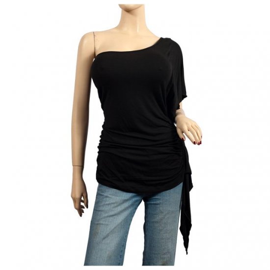 Sexy Black One Shoulder Plus Size Tunic Top 1X