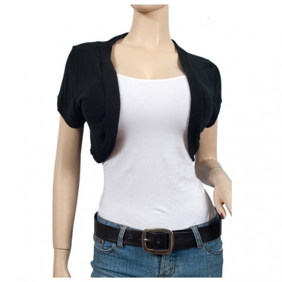 Black Open Front Plus Size Cropped Bolero Shrug 1X