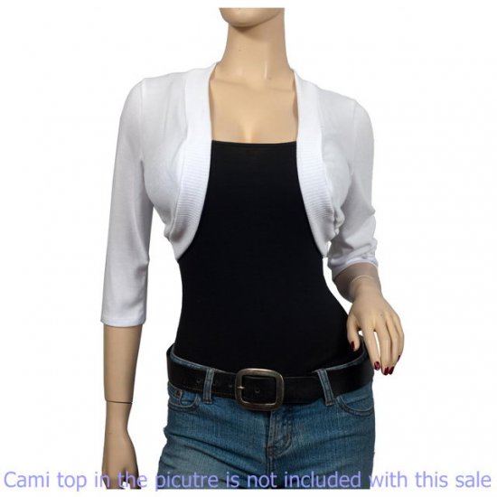 White 3/4 Sleeve Open Front Plus size Shrug Bolero 2X