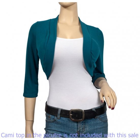 Teal 3/4 Sleeve Open Front Plus size Shrug Bolero 1X
