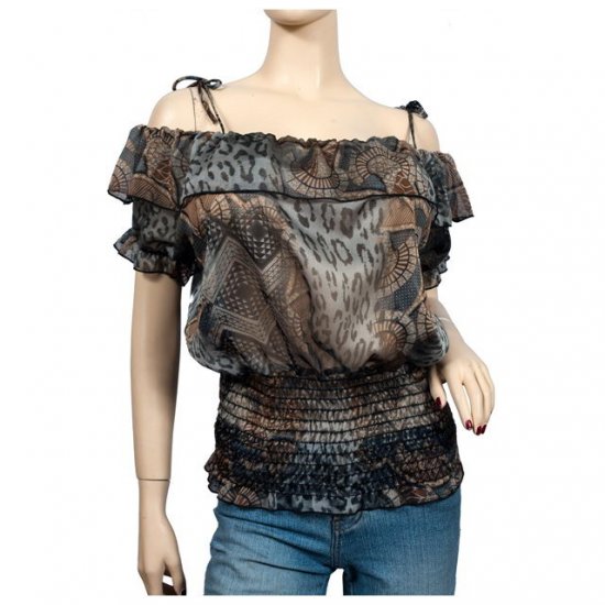 Gray Designer Print Off Shoulder Plus size Top 1X