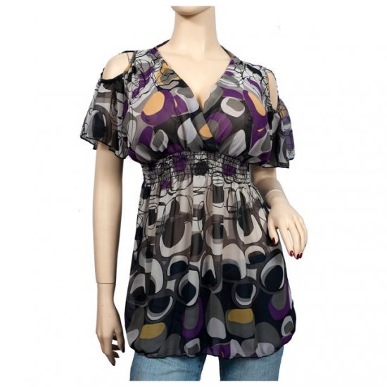 Plus size Off shoulder Abstract print top 3X