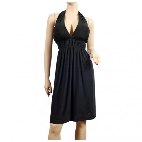 Sexy Black Empire Waist Plus Size Halter Dress 3X
