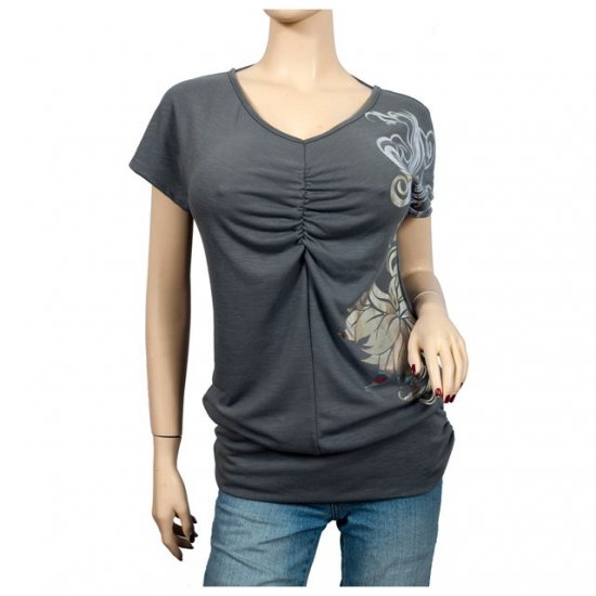 Silver floral print Gray Short sleeve Plus size top 1X