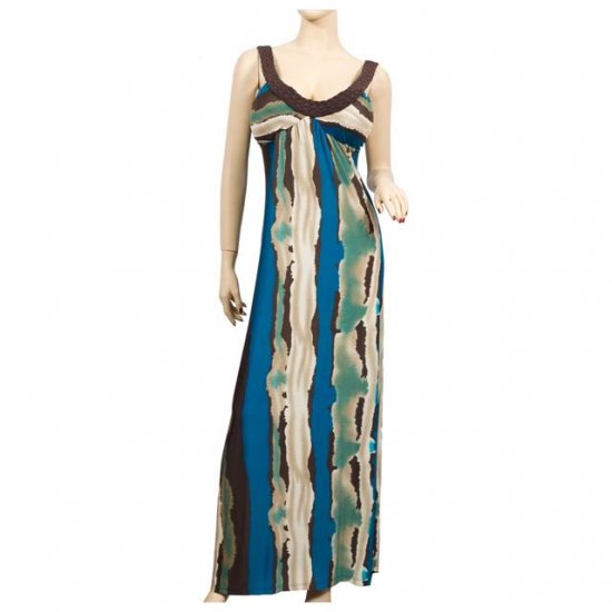 NEW BROWN BLUE PRINTED SLEEVELESS PLUS SIZE DRESS 1X