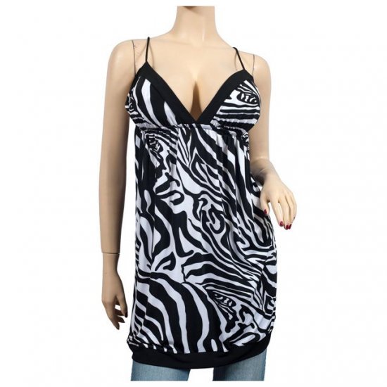 Sexy Black White Zebra Print Low Cut Plus Size Top 1X