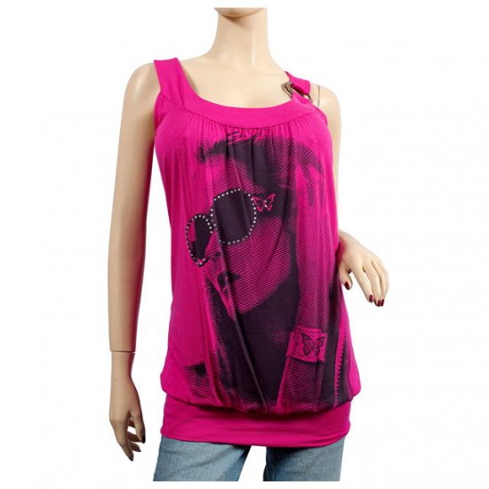 Hot Pink O-ring Accent Designer Print Plus Size Top 2X