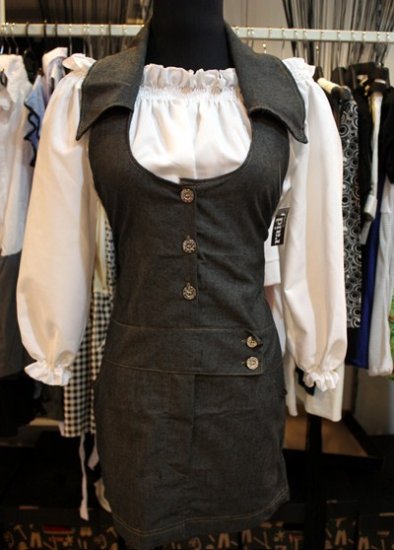 2 Pc Halter Denim Dress w white blouse