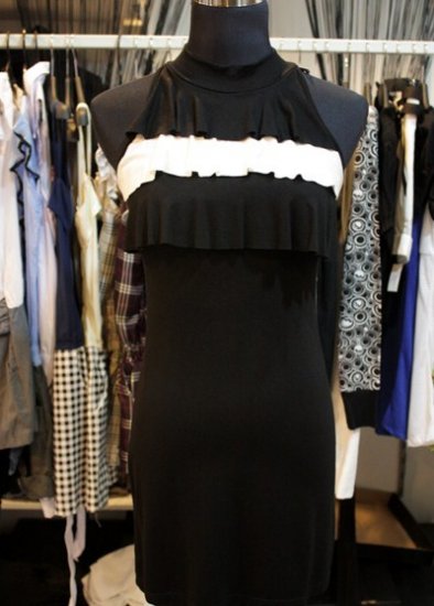 Black White FLutter Bib bodycon Dress
