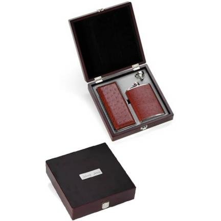 Leather Cigar Case and Flask Gift Box GC228