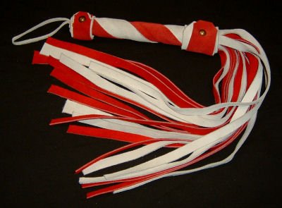 20 Lash 1/2 Inch Wide White and Red Suede Flogger