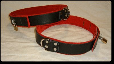 Thigh cuff Black Leather On Red Suede Locking (set of 2 Locks Included)