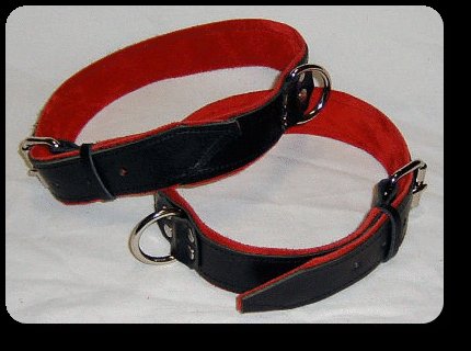 Thighs Cuffs Black Leather On Red Suede Roller Buckle (Set of Two)