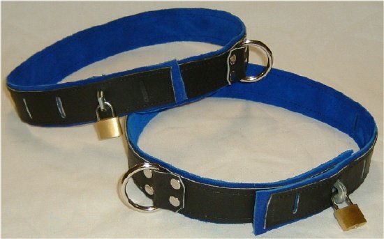 Thigh cuff Black Leather On Blue Suede Locking (set of 2 Locks Included)