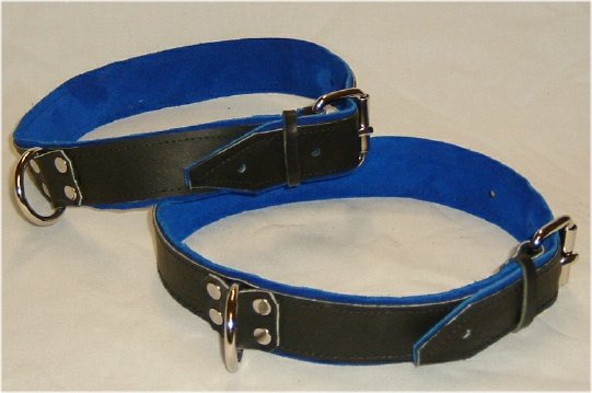Thighs Cuffs Black Leather On Blue Suede Roller Buckle (set of 2)