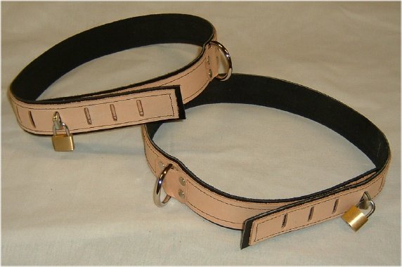 Thigh cuff Tan Leather On Black Suede Locking (set of 2 Locks Included)