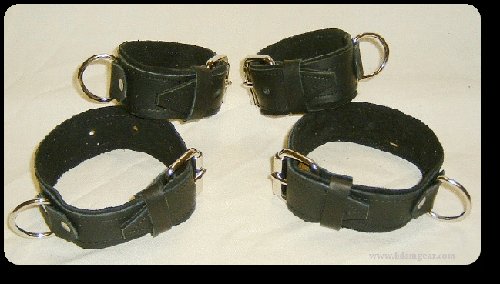 Wrist and Ankle Cuffs Black Leather On Black Leather Roller Buckle (set of 4)