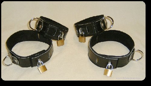 Wrist and Ankle Cuffs Black Leather On Black Suede Locking (set of 4)