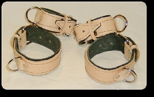 Wrist and Ankle Cuffs Tan Leather On Black Suede Roller Buckle (set of 4)