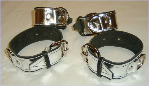 Set of FOUR Roller Buckle Silver Metallic Leather Cuffs