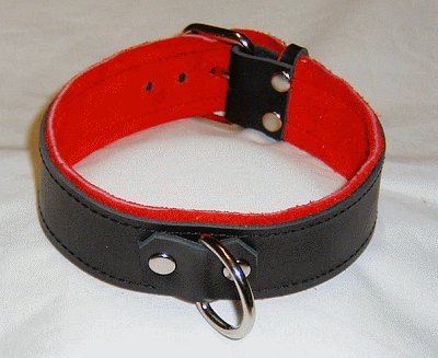 1 Ring Red Suede Lined Leather Collar - Roller Buckle