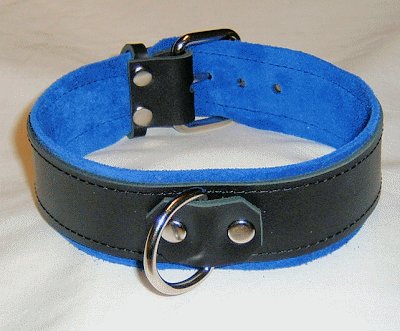 1 Ring Blue Suede Lined Leather Collar - Roller Buckle